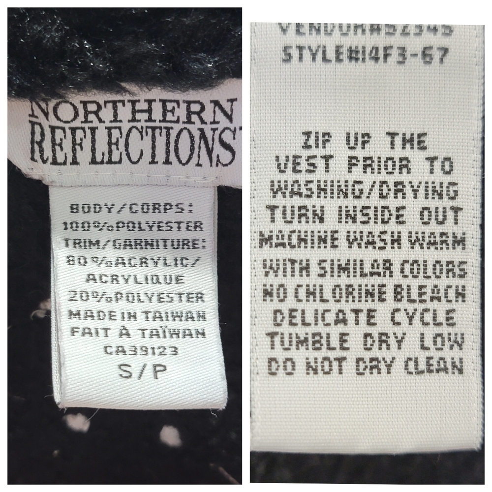 Vintage Northern Reflections Fleece Vest Black Faux Fur Trim Cozy Warm Women’s S - Picture 13 of 17